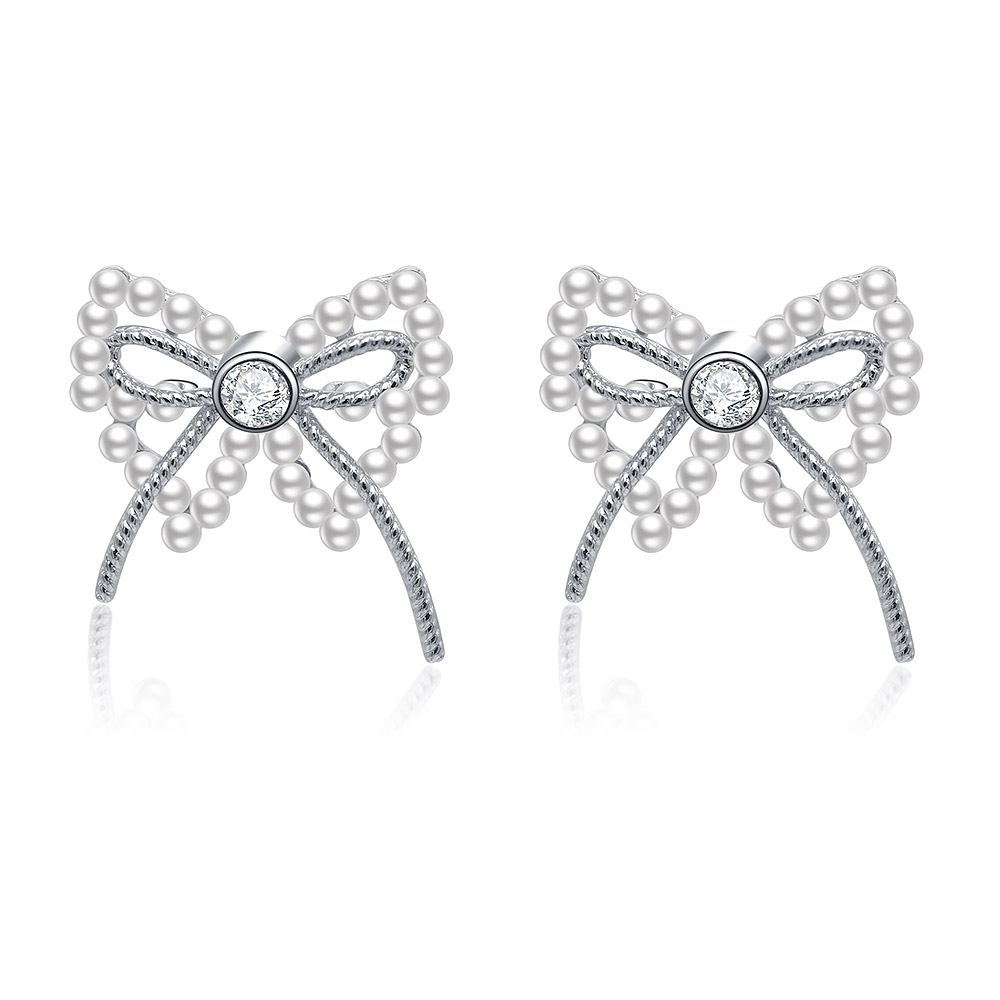 Pearl Ribbon Bow Pierced Earrings